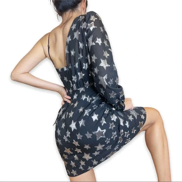 For Love and Lemons X REVOLVE Metallic Star Print One Shoulder Dress Size S
